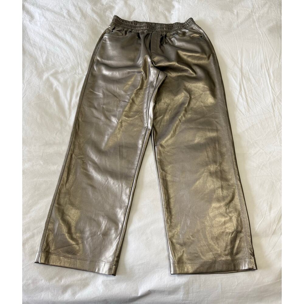 MELISSA NEPTON | SZ Medium | Faux Leather Metallic Pull On Wide Leg Joggers EUC